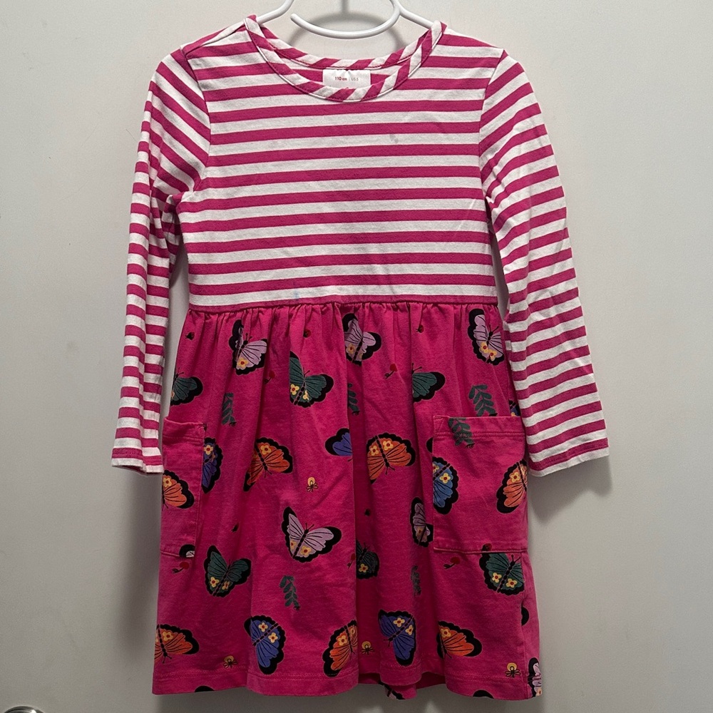 Pink & White Striped Butterfly 🦋 Kids Hanna Anderson Dress Size 110